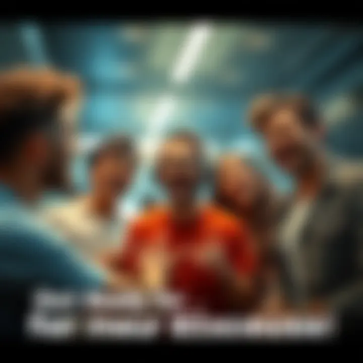 A group of friends laughing while one person creatively makes an excuse