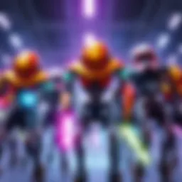 A colorful group of Fusion Droids working together on various fusion tasks; showcasing different classes and teamwork.