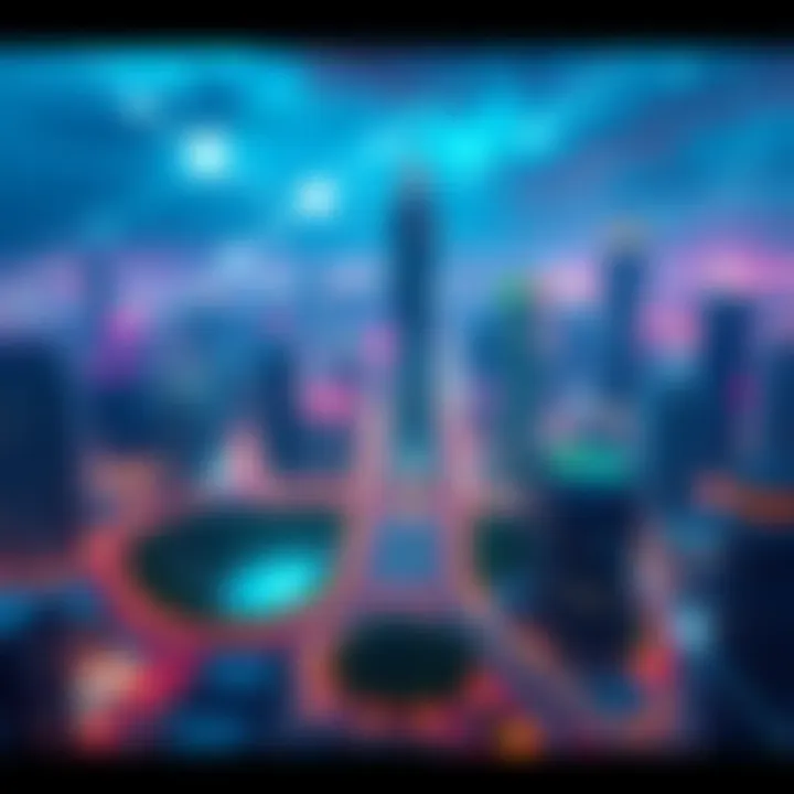 A modern city skyline with advanced technology and green spaces, representing changes in society and technology in 2026.