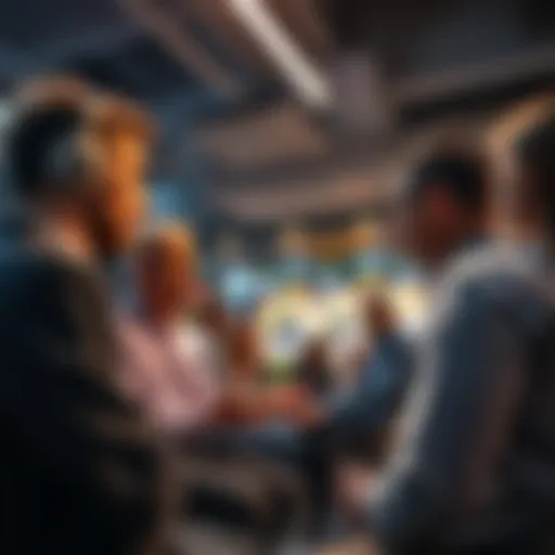 A group of people engaged in a conversation about digital currency and financial trends