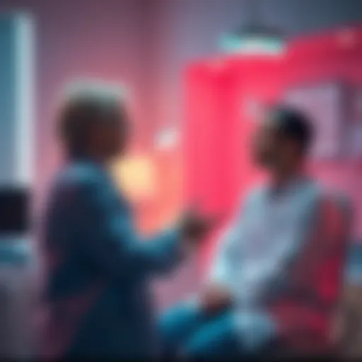 A doctor discussing treatment options with a patient in a medical office, focused on sexual health.