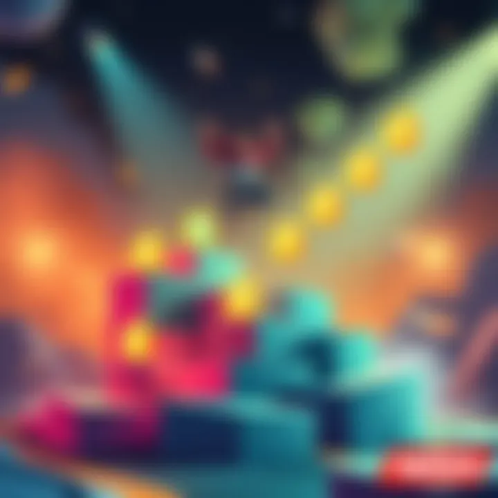 An illustration showing a player character jumping up through multiple tiers with energy points visible, symbolizing progress in a game environment