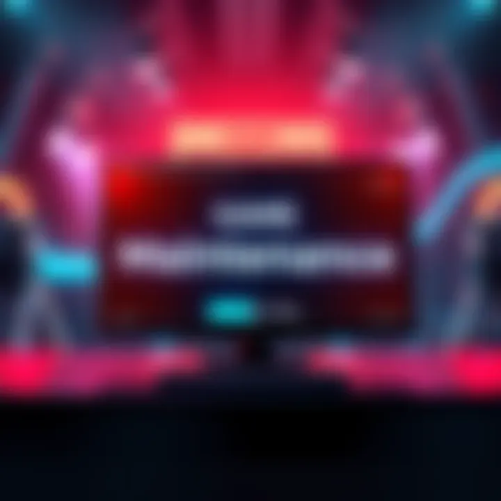 A visual representation of a game screen with a maintenance message and a clock indicating a short downtime.