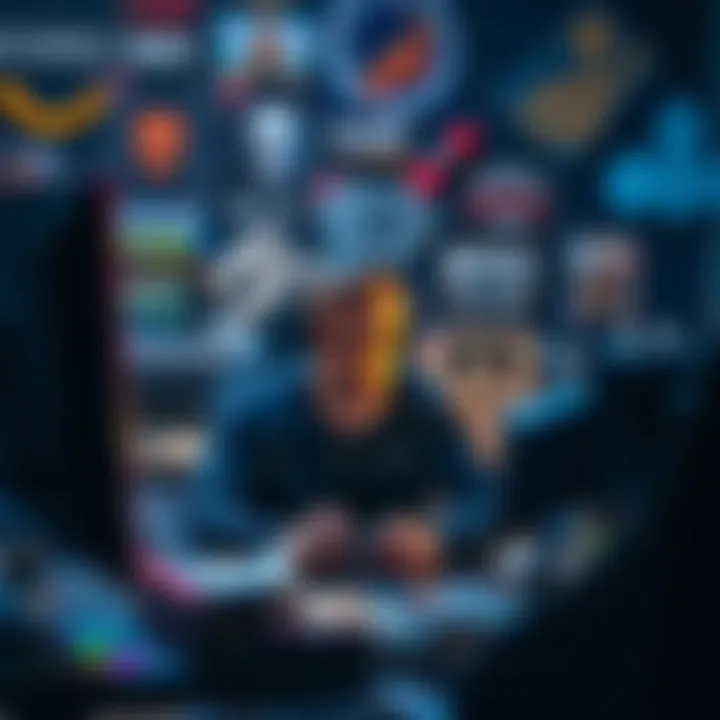 A gamer sits in front of a computer with a frustrated expression, surrounded by game boxes, looking for new titles to play during a challenging gaming period.