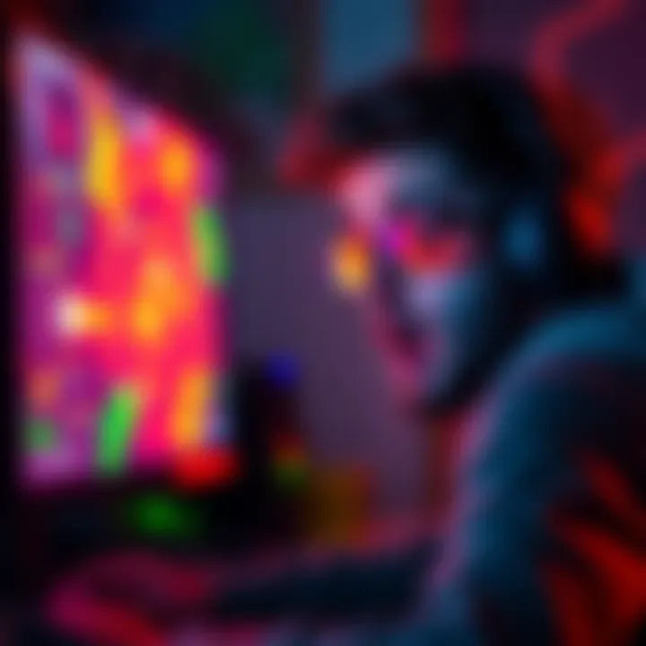 Gamer Experiencing Colorblindness A gamer looks surprised while playing a video game, struggling with colorful visual effects on the screen, highlighting his red/green colorblindness