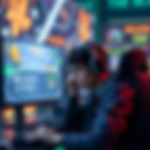 A gamer sitting at their computer looking frustrated, with video game on screen showing delay messages and cash conversion options.