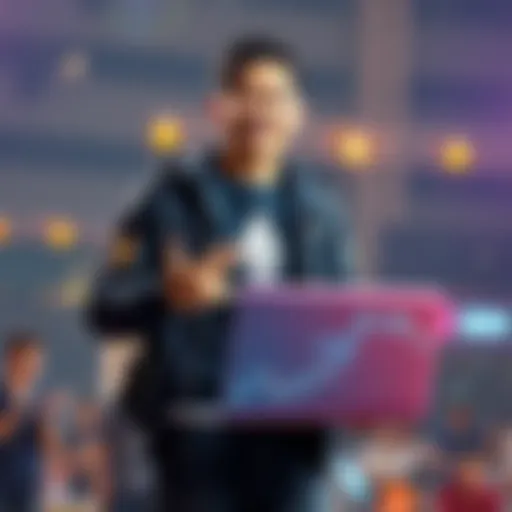 Garrett Jin stands proudly with a laptop displaying Ethereum graph showing profit, celebrating his $1.2 million success in the crypto market.