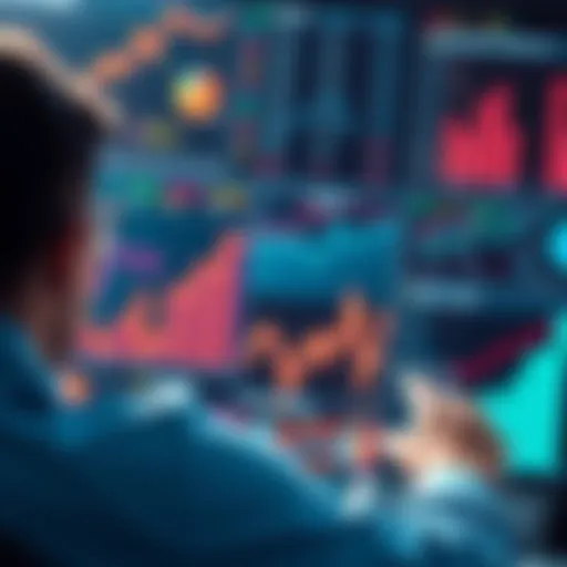 A person analyzing data on Gav with charts and graphs in the background
