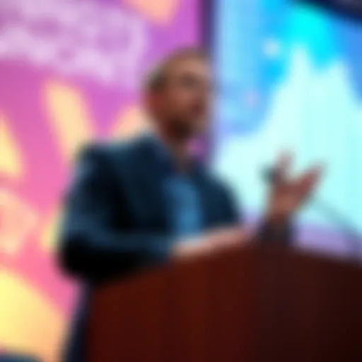 Gavin Wood sharing insights on cryptocurrency at a podium during a conference