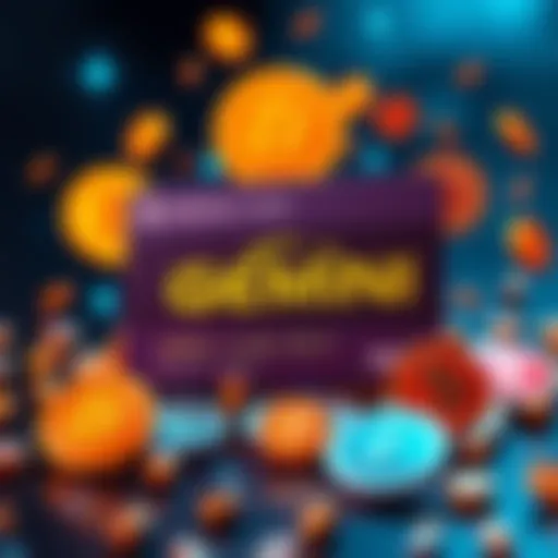 A Gemini card surrounded by various cryptocurrency symbols representing rewards.