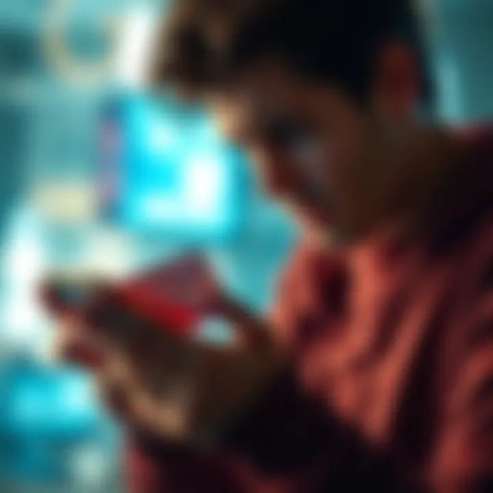 A person looks frustrated while reading an email on their phone, indicating confusion over a credit card reward issue.