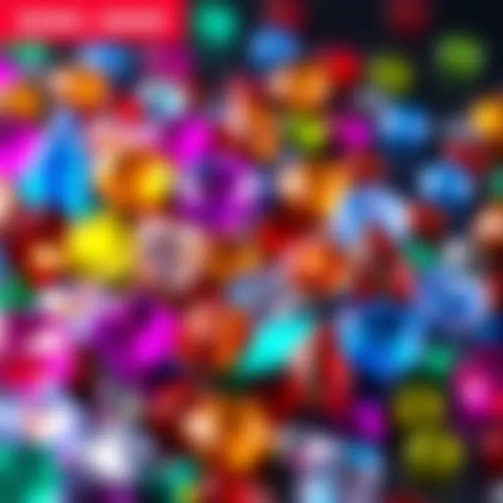 A collection of colorful gems representing progress gained from various game missions and objectives
