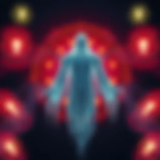 A translucent ghostly figure surrounded by glowing alien symbols, representing the theory of ghosts as alien AI.