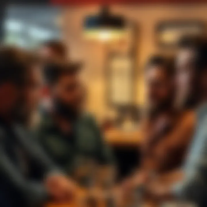 Group of men discussing their feelings about size differences in intimate relationships, with expressions of contemplation and curiosity.