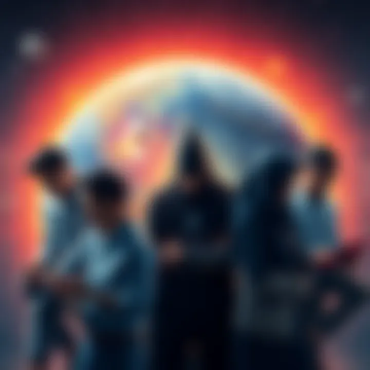 A diverse group of developers collaborating on Ethereum projects, with a backdrop of the globe highlighting Asia's rapid growth in the crypto sector.