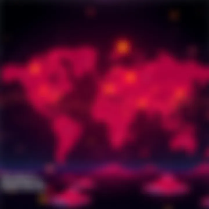 Global Crypto Adoption Gap A visual representation of crypto networks around the world, highlighting varying levels of adoption in different regions alongside symbols of local regulations and culture.