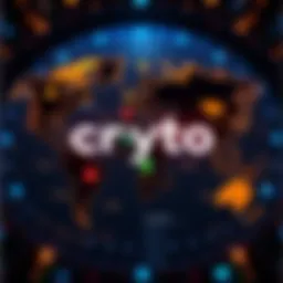 Map showcasing the word 'crypto' in different languages like 加密货币 and others, highlighting its global reach.