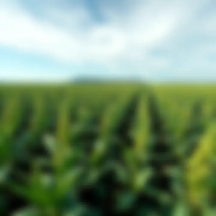 A vast field of genetically modified crops showing healthy plants under a clear sky, symbolizing advancements in agriculture.