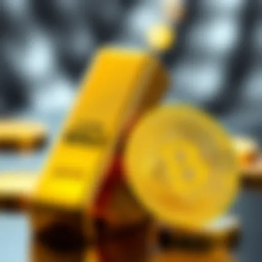 A visual comparison of gold bars next to shiny Bitcoin coins, representing the investment decision between gold and Bitcoin.