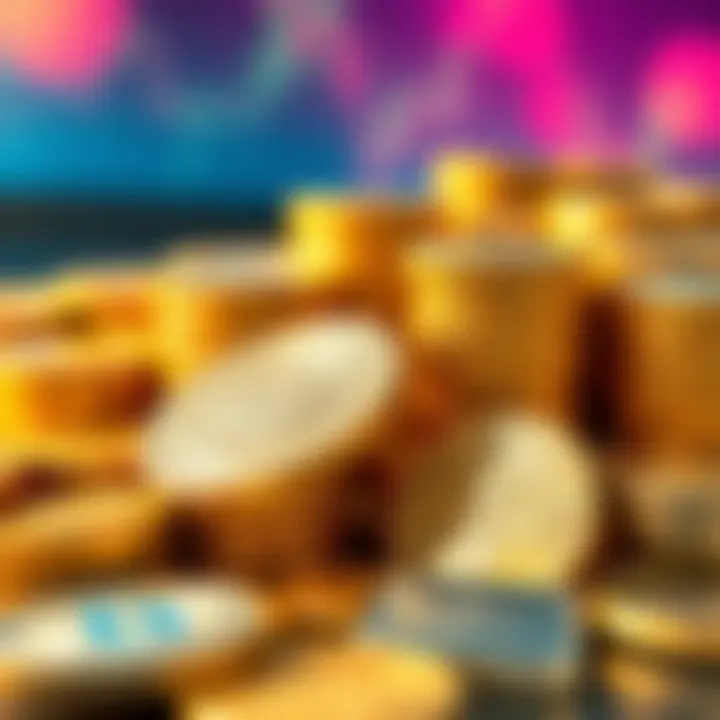 A close-up of gold and silver coins stacked together, representing their use as money in retail transactions.