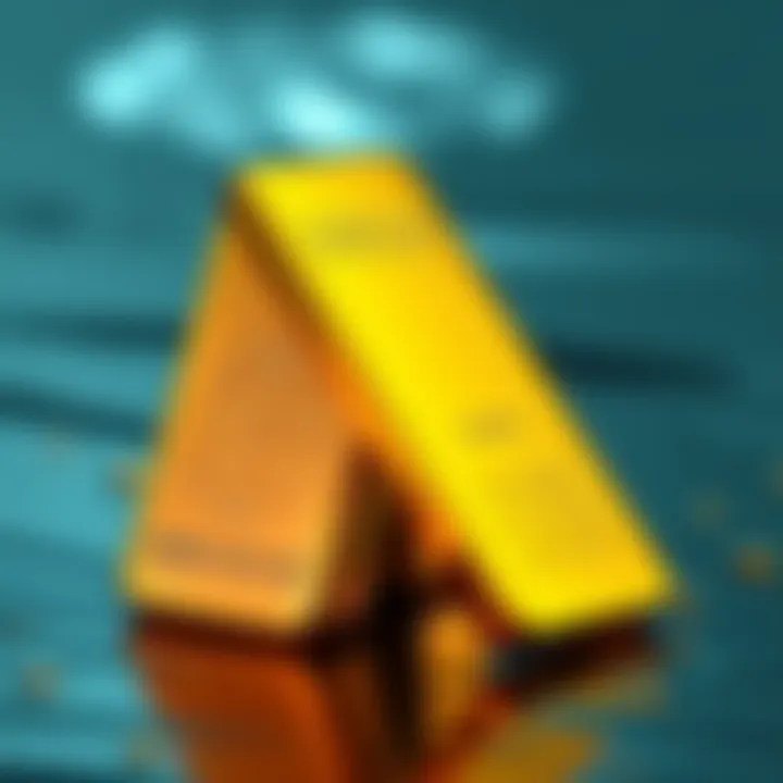 A gold bar alongside a Bitcoin symbol, illustrating the contrast between gold's stability and Bitcoin's decline.