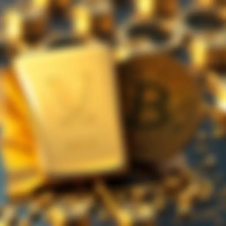 A side-by-side display of a gold bar and a Bitcoin symbol, representing the comparison between the two assets as investments.