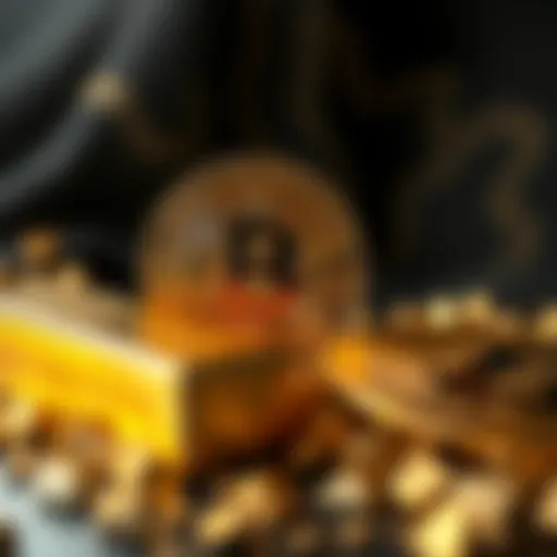 A visual representation of gold bars and a Bitcoin symbol, highlighting the contrast between physical and digital wealth during conflicts.