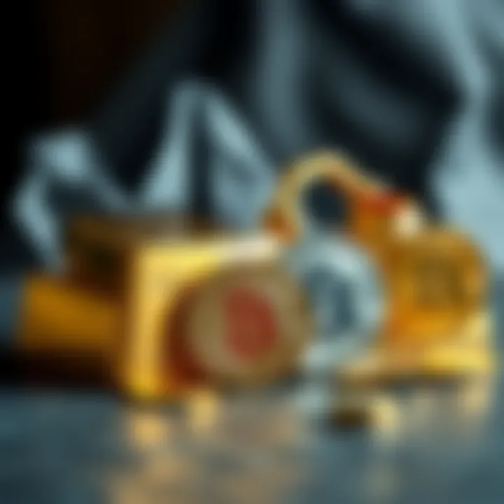 A comparison of gold bars on one side and various cryptocurrency coins on the other, symbolizing the debate between tangible assets and digital investments.