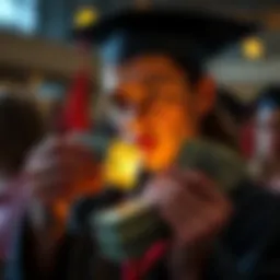 A recent college graduate looks at a large sum of cash, pondering investment options for their future.