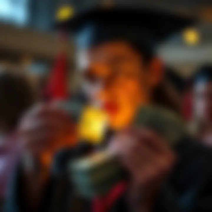 A recent college graduate looks at a large sum of cash, pondering investment options for their future.