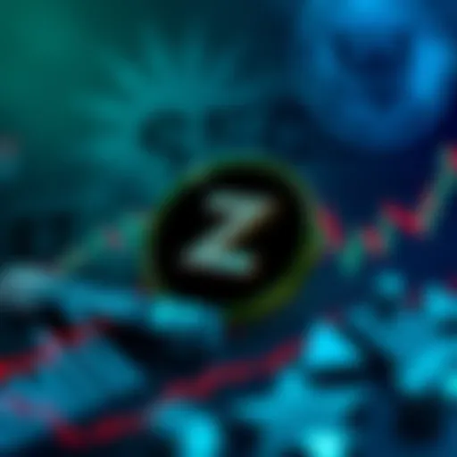 Graphic showing Zcash logo with financial charts indicating growth and the SEC emblem in the background.