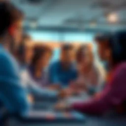 A diverse group of people engaged in a lively discussion on a user board, sharing their thoughts and insights.