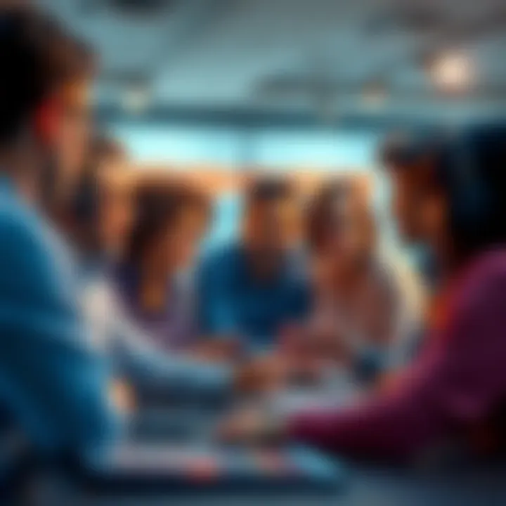 A diverse group of people engaged in a lively discussion on a user board, sharing their thoughts and insights.