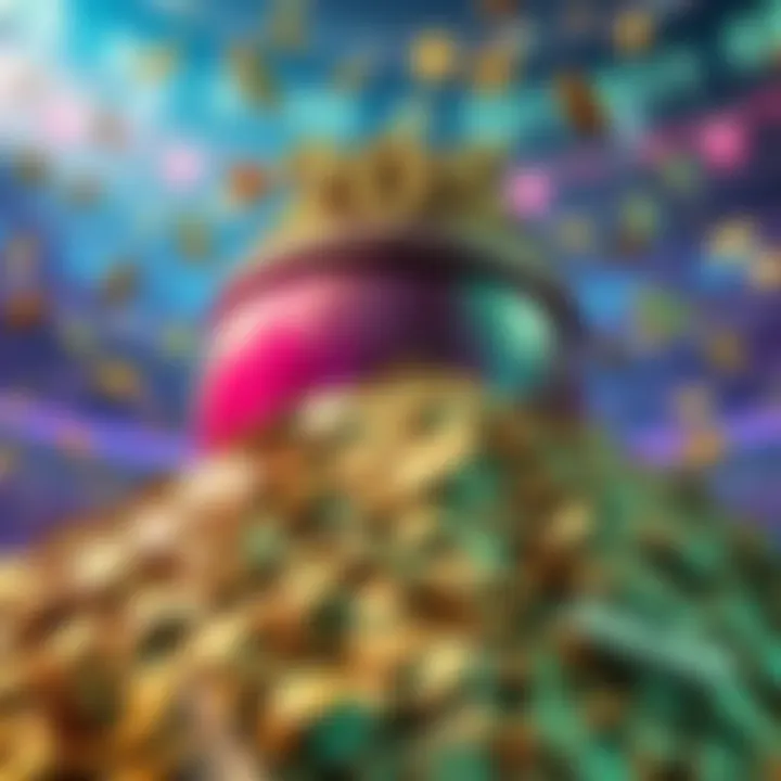 A large pile of money with coins overflowing, symbolizing a significant increase in the prize pot.