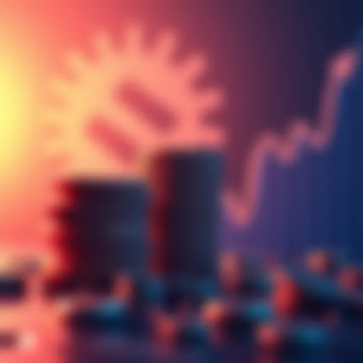 An illustration showing GSOL coins stacking with a graph indicating rising prices, set against a background of the Solana logo