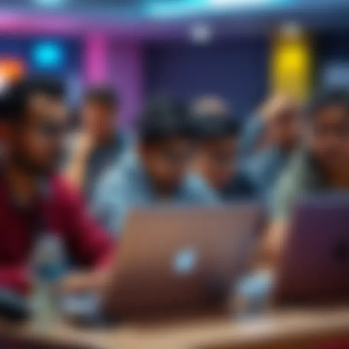 A group of diverse participants looking confused and frustrated at their laptops during the Flipkart Gridlock 2.0 hackathon.