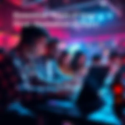 Group of people collaborating on a laptop during a hackathon, analyzing Instagram posts for stress detection