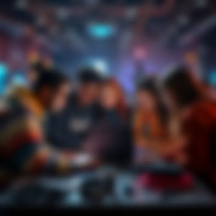 Hackathon Team Seeking Members A group of diverse students gathered around laptops, collaborating during a hackathon, with focus on coding and project planning.