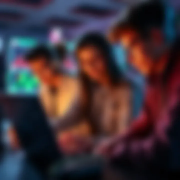 A college student collaborating with peers over a laptop for an online hackathon