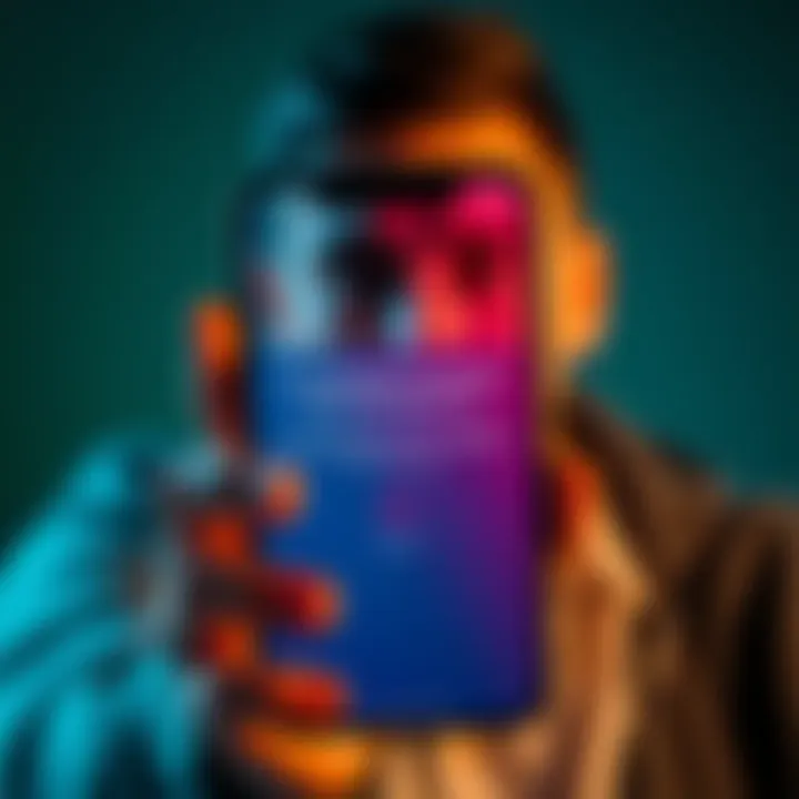 A close-up of a smartphone showing an error message about disabled facial recognition, with a worried person in the background looking frustrated.