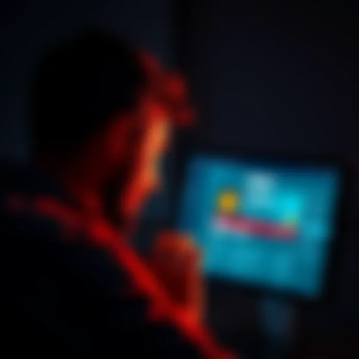 A person looks distressed while staring at a computer screen showing a Trust Wallet with a missing Bitcoin balance
