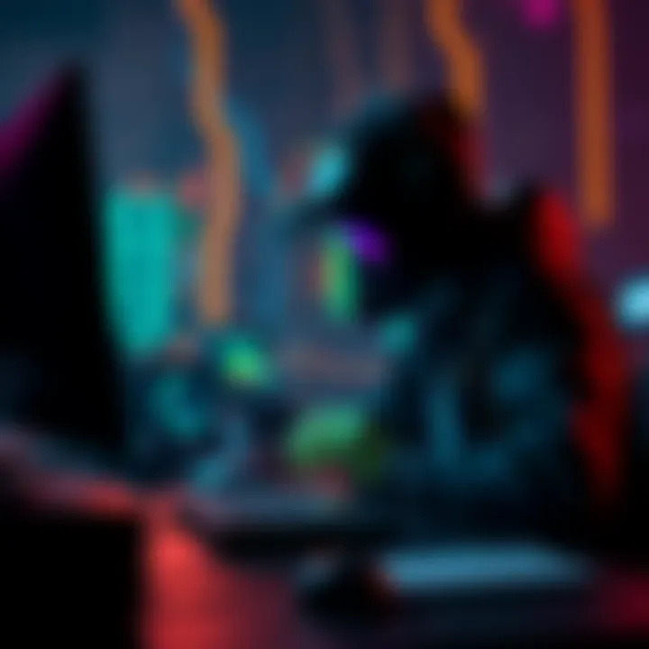 A hacker at a computer mixing stolen Bitcoin to hide digital trails