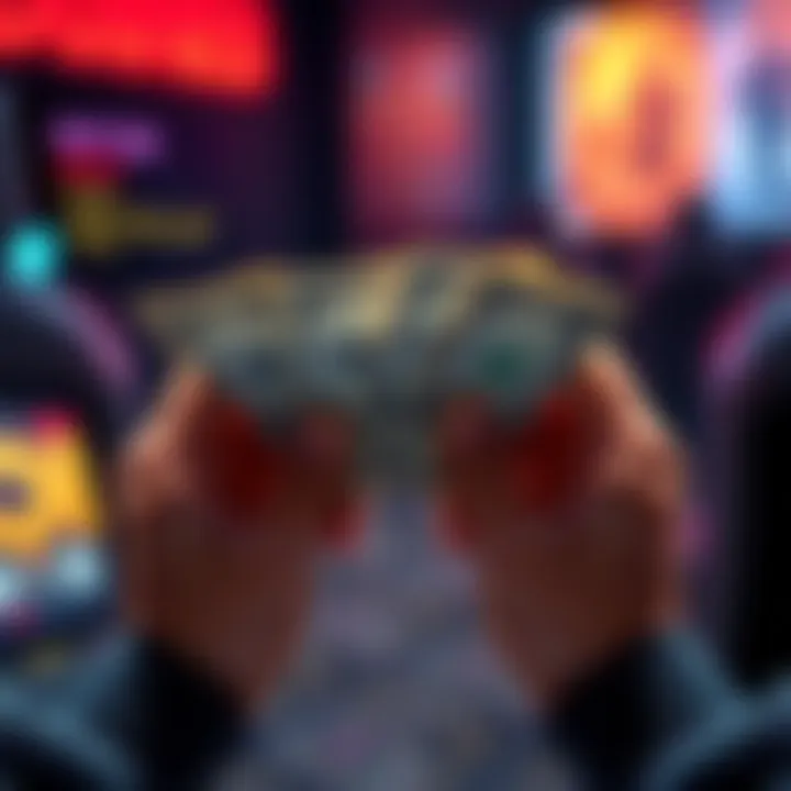 A person holding a few dollar bills, contemplating conversion options for quests in a game.