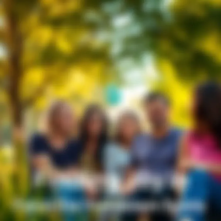 Group of friends enjoying time at a local park, smiling and laughing together in a favorite hometown spot.
