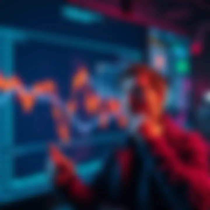 Graph showing a downward trend for HBAR tokens with a worried investor looking at the screen