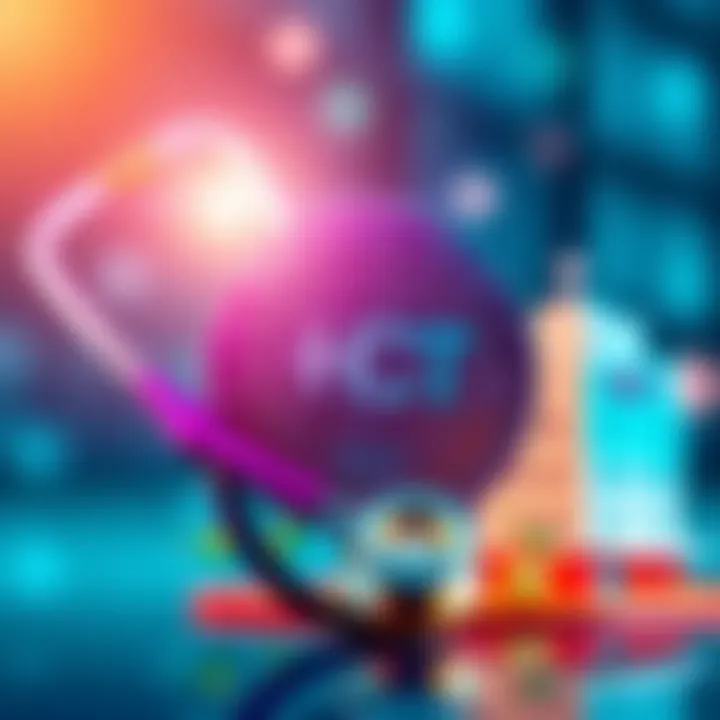 A visual representation of the Healthcare Credit Token (HCT) alongside healthcare symbols like a stethoscope and a hospital building, highlighting innovation in African healthcare.