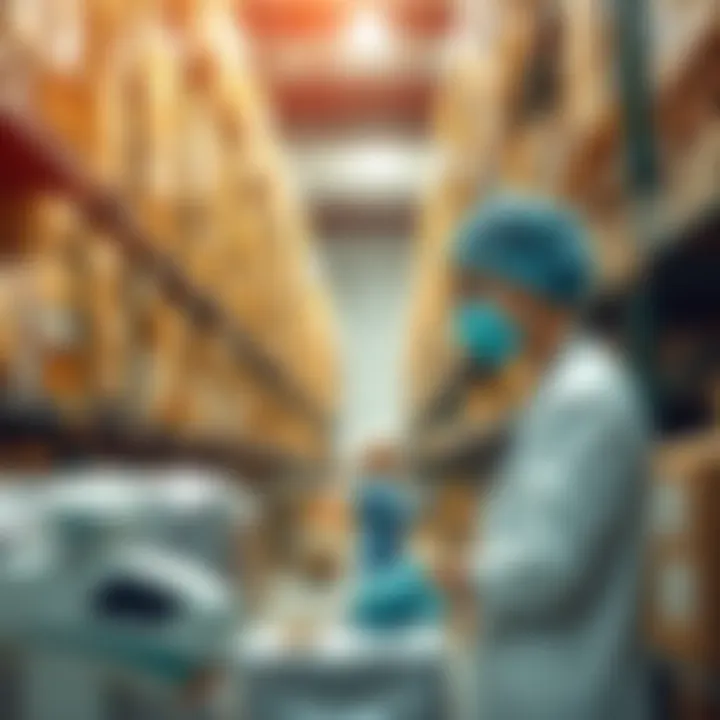 A healthcare worker checks medical supplies in a well-organized supply chain warehouse, symbolizing trust and security in healthcare during the pandemic.