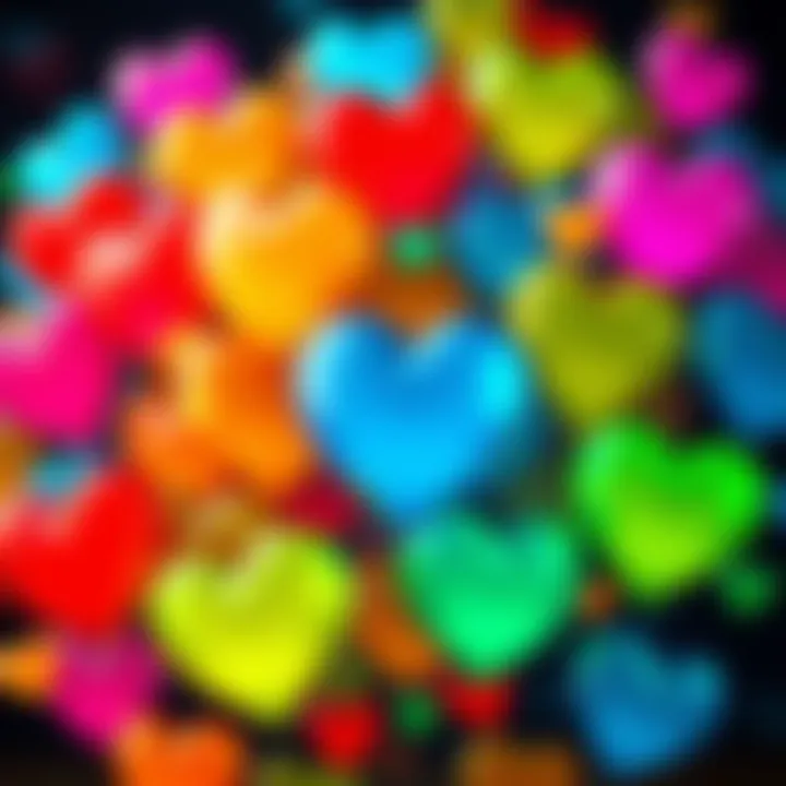 Heart emojis representing love Multiple colorful heart emojis symbolizing love and connection in digital communication