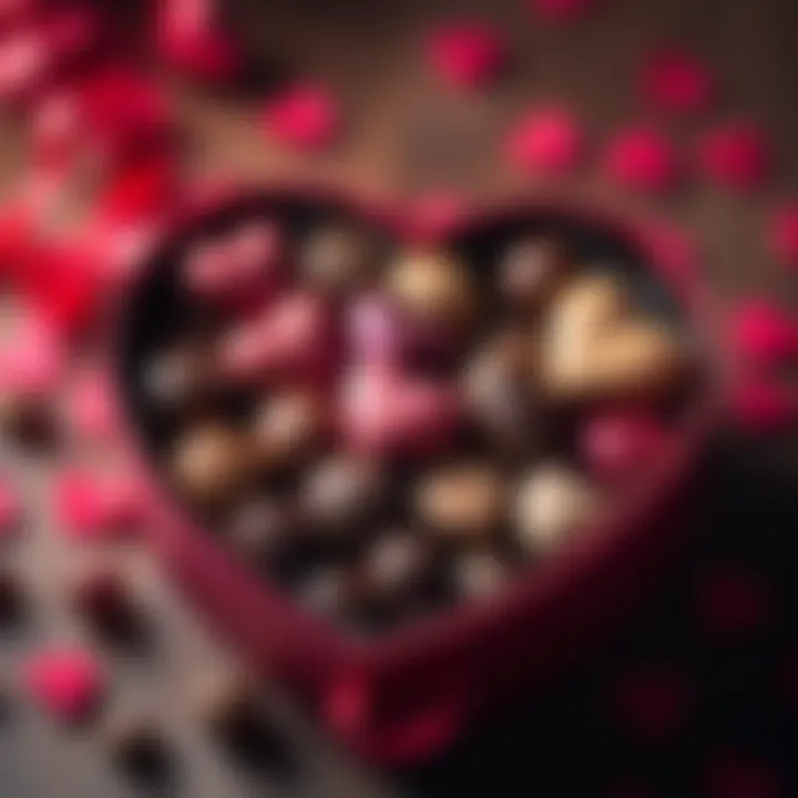 A heart-shaped box filled with assorted chocolates, symbolizing love on Valentine's Day.