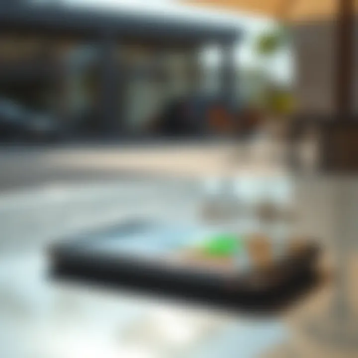 An iPhone Air resting on a table with a visible battery percentage indicator showing low battery, surrounded by a sunny outdoor environment.